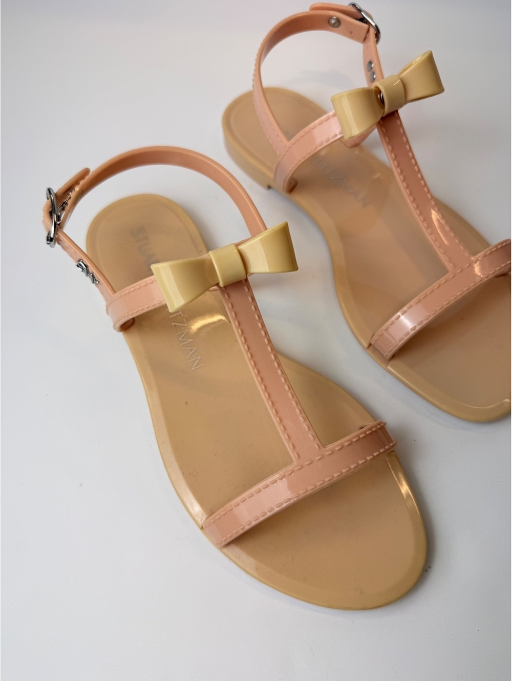Stuart Weitzman Mellie Bow Jelly Sandals Nude Pink Size 6 Store Display